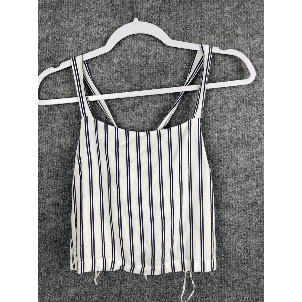 Lottie Moss Crop Top Womens Medium White Blue Striped Excellent Tie Back Rayon